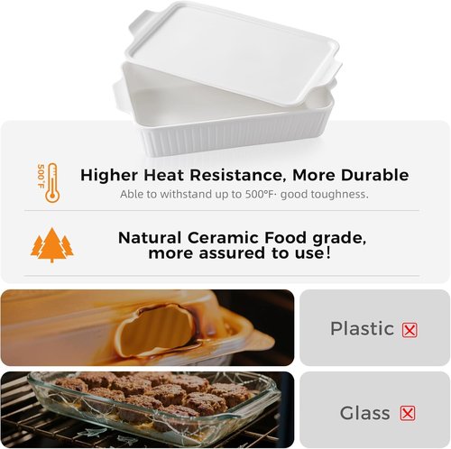 Dizada Large Casserole Dish - 5.2 Qt Deep Porcelain Baking Pan | Oven, Freezer, Microwave Safe