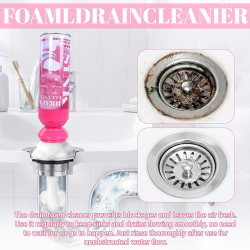 Foaming Drain Cleaner - Sink Cleaner and Deodorizer for Kitchen Sinks, Shower Drains, and Tubs, Monthly Maintenance to Avoid Clogs. (1pcs, coral pink)