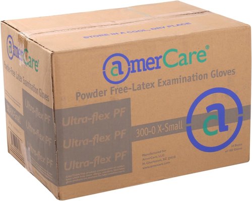AmerCare Ultra Flex Latex Exam Gloves - Powder Free, Medium Size, Case of 1000