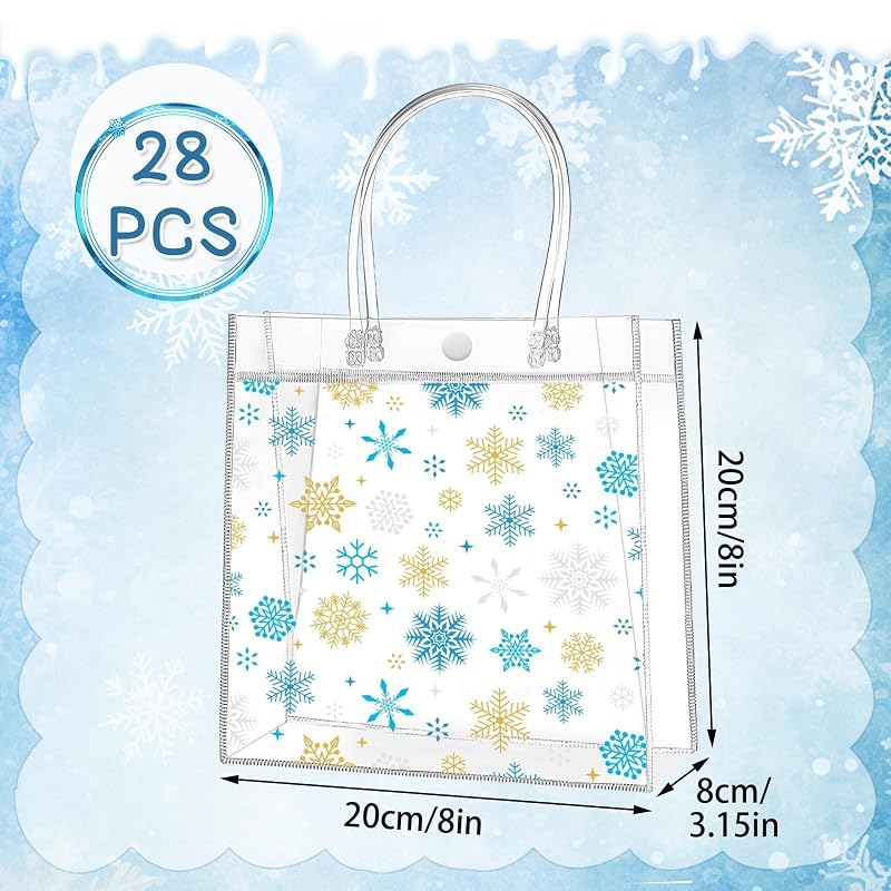 Snowflake 28 Pcs Clear Gift Bags with Handles - PVC Winter Gift Bags (Variation: Snowflake)