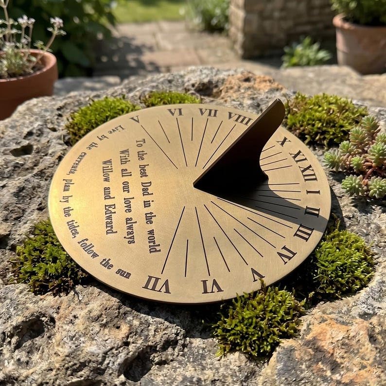 Personalised Brass Garden Sundial Clock 10 Inch – Custom Engraved Outdoor Roman Numerals