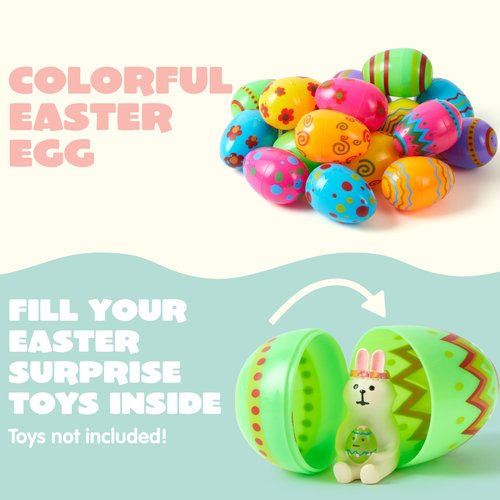 JOYIN Toy 36 PCs Plastic Printed Bright Easter Eggs, Over 3.15'' Tall Fillable Empty Eggs Bulks for Easter Hunt, Basket Stuffers Fillers, Classroom Prize Supplies, Filling Treats and Party Favor