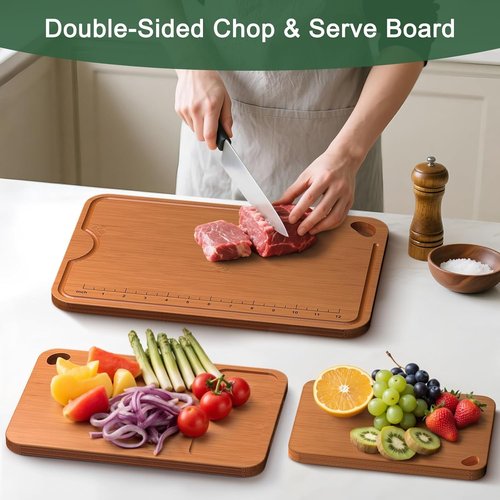 Bamboo Cutting Boards by Skiennix - Deep Juice Grooves & Built-In Handles | 2-In-1 Charcuterie & Chopping Board for New Home Gifts