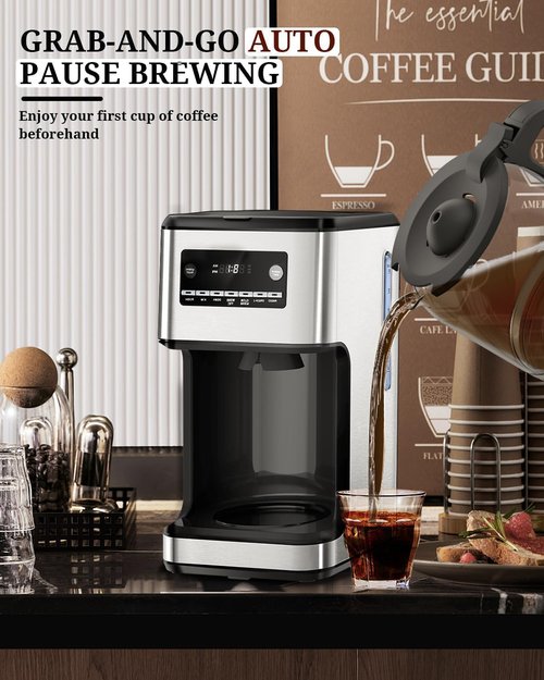 Kismile 14-Cup Programmable Coffee Maker - Stainless Steel, Self-Cleaning, Timer & Reusable Filter