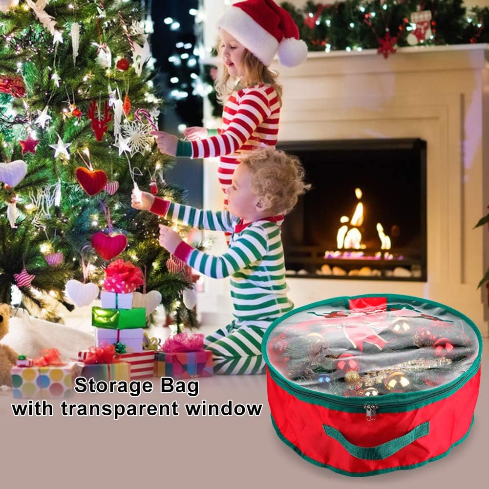 TITA-DONG Christmas Wreath Storage Bag - 2 Pcs Portable Organizer with Dual Zipper & Transparent Window