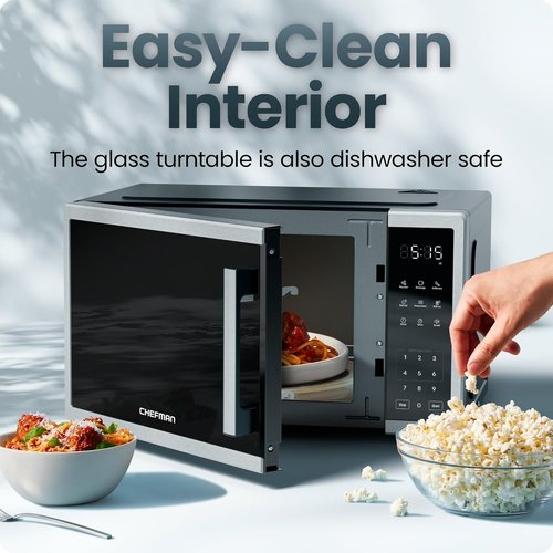 Chefman Microwave Oven - 1.1 Cu. Ft. Capacity, 1000 Watts, 10 Power Levels & Child Safety Lock - Stainless Steel