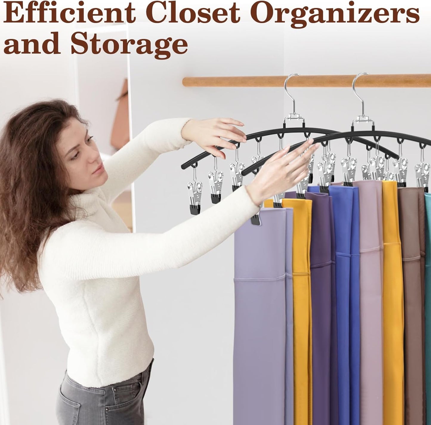 Skiennix Legging Organizer - 360° Swivel Metal Hanger with 20 Clips for Space-Saving Closet Storage | Black
