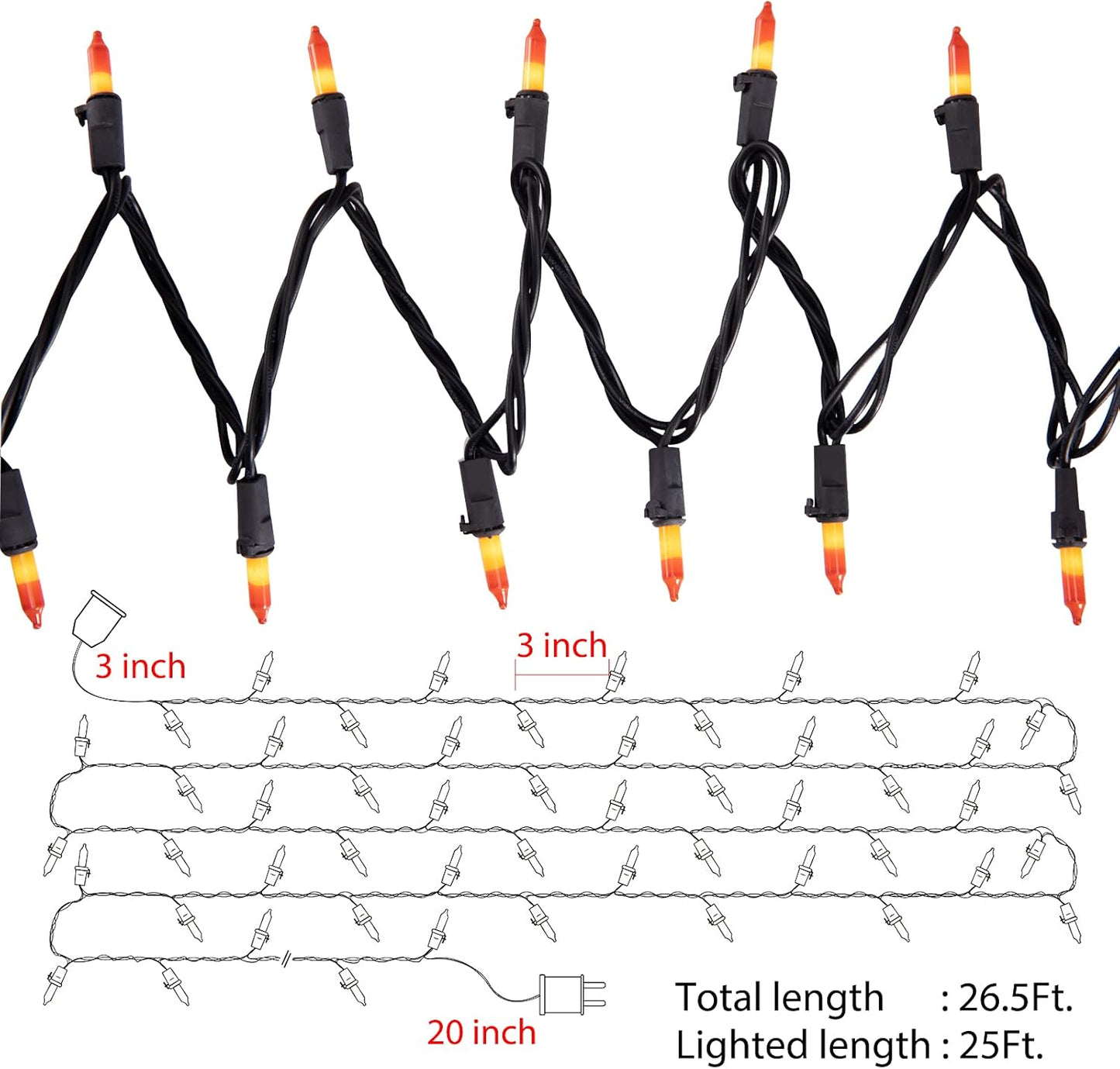 Minetom 25Ft. Candy Corn Mini Halloween String Lights - 100-Count, Waterproof & Connectable, 2 Pack