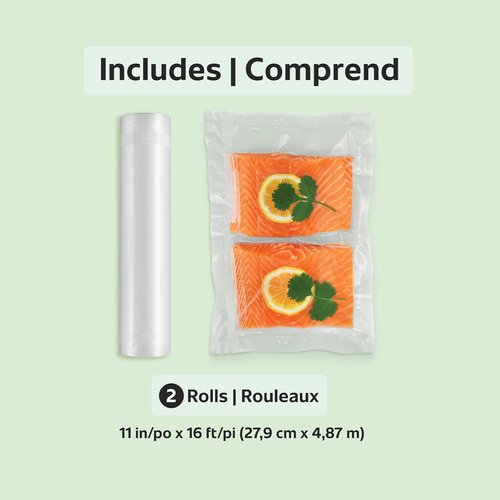 FoodSaver Vacuum Seal Rolls - 11" x 16' BPA-Free Multilayer Construction for Food Preservation | 2-Pack
