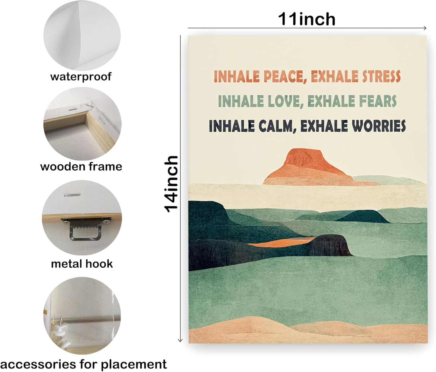 Pugwak Mental Health Wall Art - Inhale Exhale Canvas Print for Calming Therapy Room | 11x14 Inch
