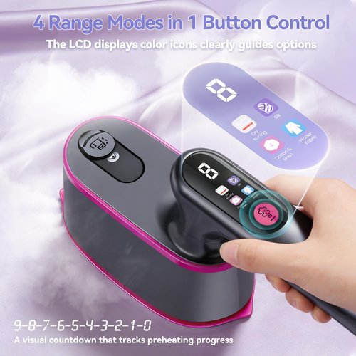 WISHBAY Portable Handheld Travel Steamer for Clothes, 2-in-1 Steamer & Iron 4 Modes LCD Display, Garment Steamer 1200W 15S Fast Heat-up 180ml Tank for 20Min Penetrating Steam Wrinkle Removal, 100-120V