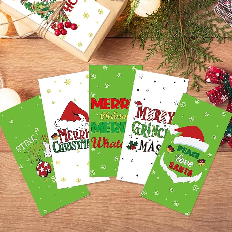 30-Pack Christmas Money Holder Cards with Envelopes – Green Funny Gift Card Set