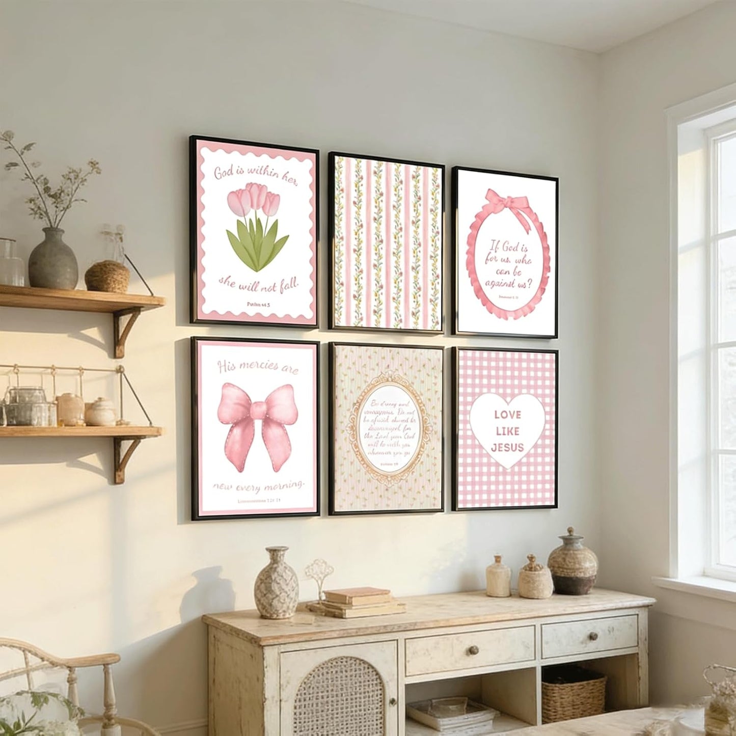 Skiennix Pink Bible Verses Wall Art - Trendy Floral Scripture Prints for Girls' Room | 8x10in Unframed
