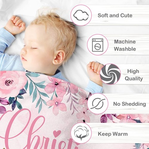 UJDUYSD Personalized Baby Blanket for Girls, Custom Baby Blanket with Name Super Soft Personalized Name Blankets for Kids, Custom Animal Blankets for Infant Toddler, Babys Gifts for Birthday