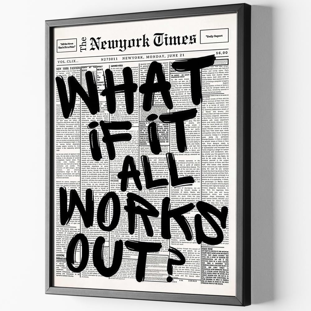 Skiennix Trendy Black and White Framed Wall Art | "What If It All Works Out" Poster for Stylish Dorm Decor