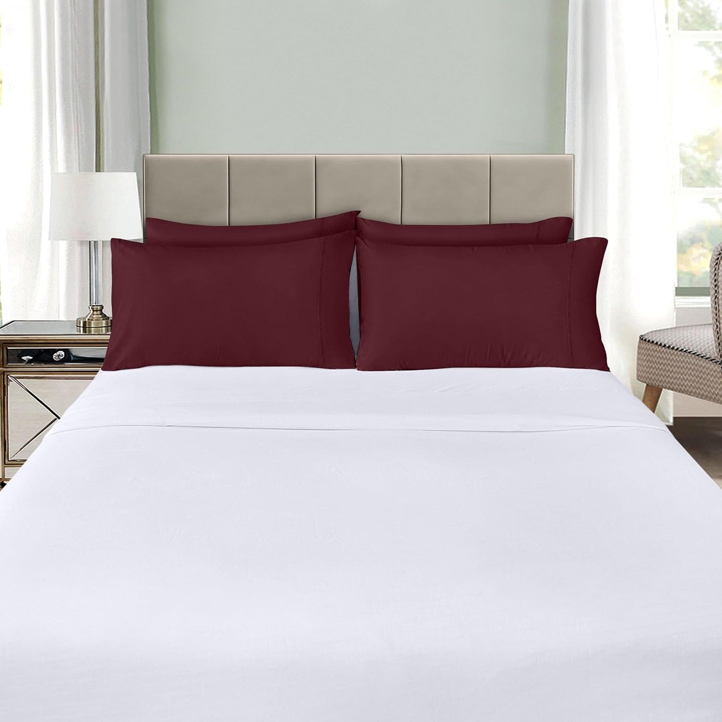 Utopia Bedding Standard Pillow Cases - Soft Brushed Microfiber - 4 Pack, Burgundy, 20 x 26 Inches
