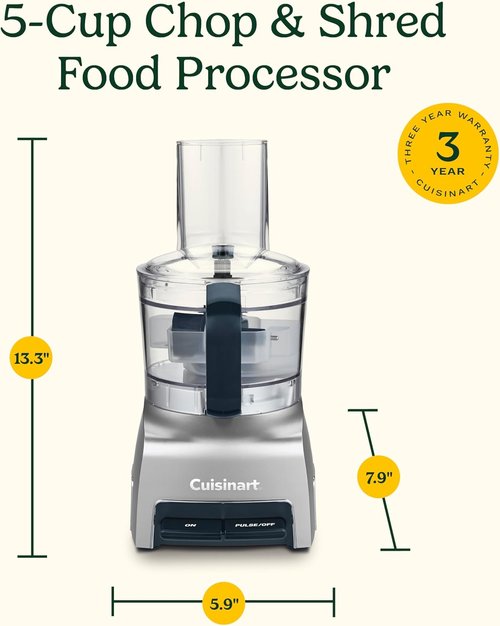 Cuisinart 5-Cup Food Processor - Chop & Shred with Silver Finish | Compact Kitchen Essential