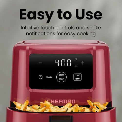 CHEFMAN 2 Qt Mini Air Fryer - Digital Compact Design with Nonstick Basket & Timer | Quick Meals in Red