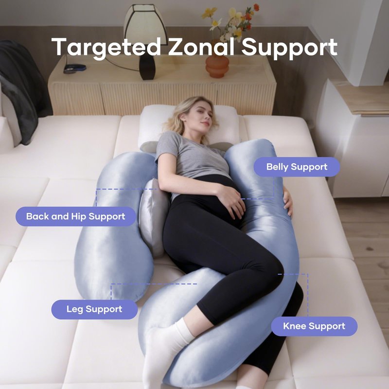 Pregnancy Pillows for Side Sleeping - Adjustable Belly & Back Support Pillow,H Shaped Full Body Maternity Pillow with Cooling Removable Cover, for Pregnant Women and Adults(Blue)