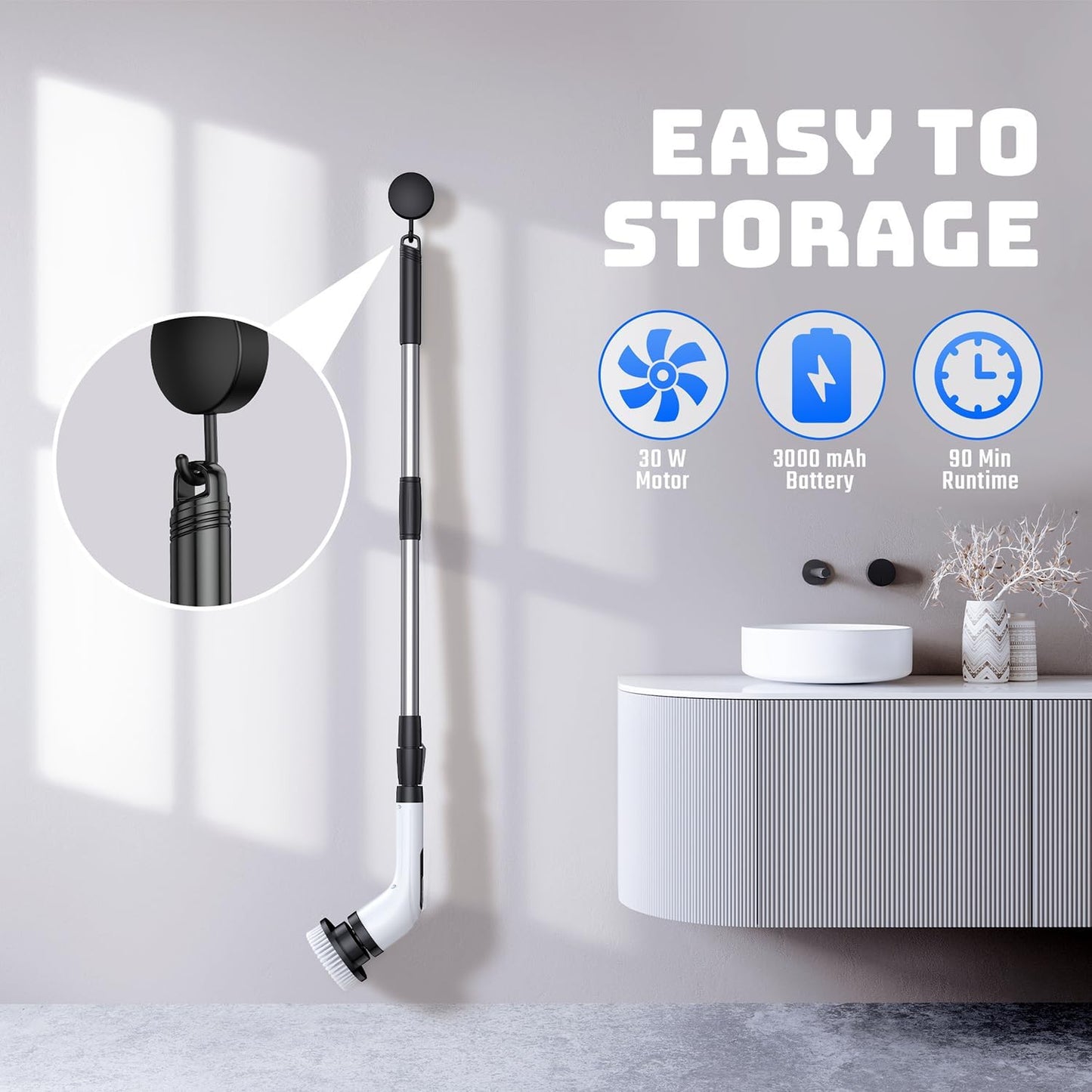 Skiennix Electric Spin Scrubber - Cordless Power Cleaner with Long Handle & 7 Brush Heads | IPX7 Waterproof