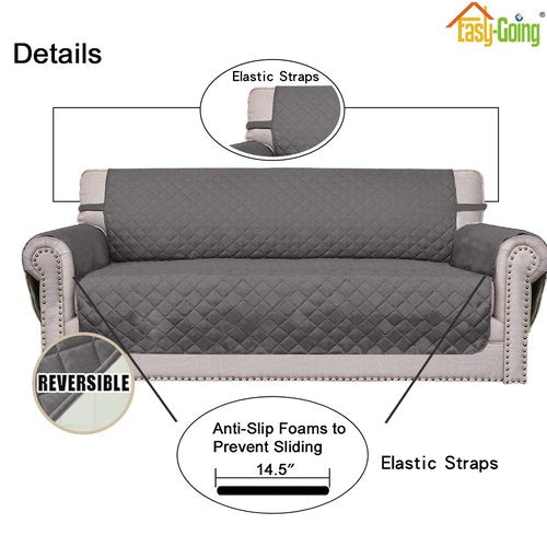Easy-Going Reversible Couch Cover for 3 Cushion Couch Sofa Cover for Dogs Water Resistant Furniture Protector Cover with Foam Sticks Elastic Straps for Pet Cat (Sofa, Gray/Ivory)