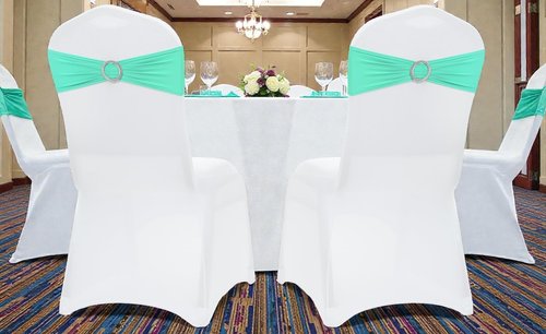 MDS Spandex Chair Sashes - Premium Stretch Covers with Buckle Slider | Universal Fit for Weddings & Events - Sea Green (Pack of 25)