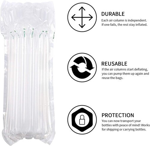5 Pack Wine Bottle Travel Bags with Pump - Inflatable Protective Air Column Bags for Shipping & Luggage