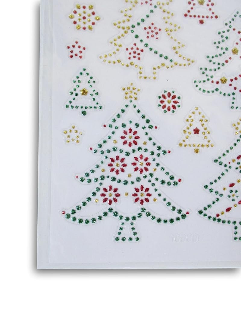 Christmas Tree Glitter Sticker Set – 62 Pack for Scrapbooks & Cards