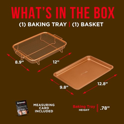 Bakken Swiss Air Fryer Tray - Extra-Large 9.5'' x 13'' Copper Basket for Crispy Baking | Dishwasher Safe