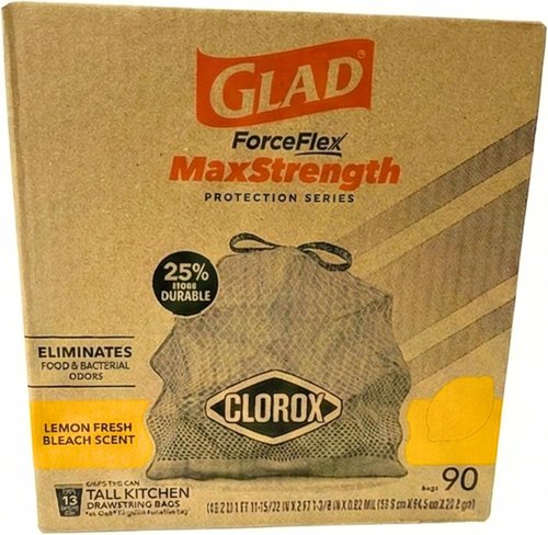 Glad ForceFlex MaxStrength Kitchen Drawstring Bags - Lemon Fresh Scent | 13 Gallon, 90 Count
