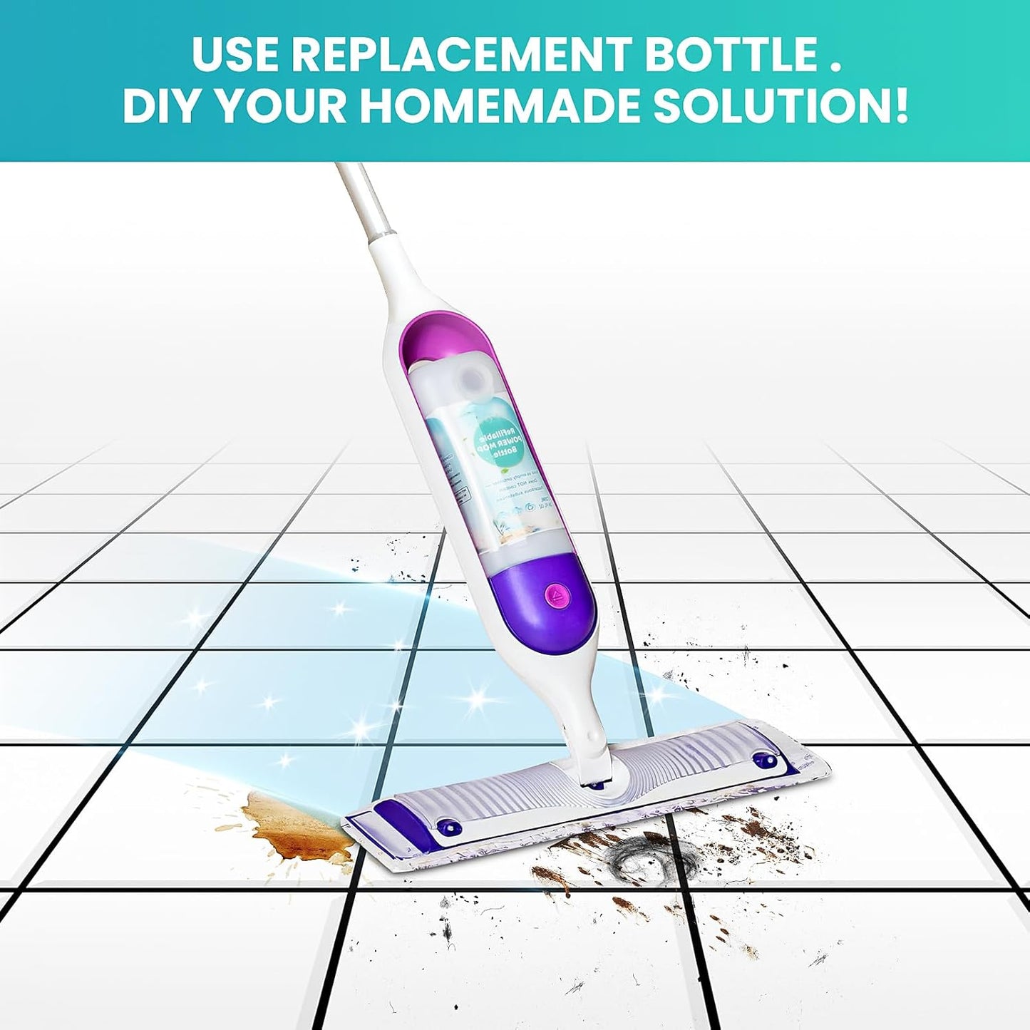 Skiennix Refillable Bottle for Swiffer® Power Mop™ - 720ML Leak-Resistant Container for Any Cleaner