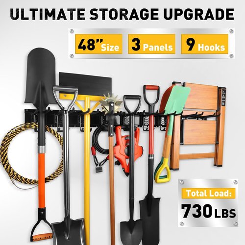 ELEAD Heavy Duty Garage Tool Organizer - 9 Pairs Wall Mount Hooks | 48 Inches, 730 lbs Capacity for Garden Tools