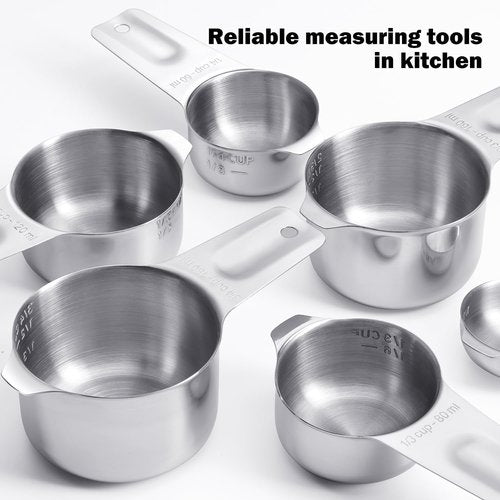 AMOHEE 7PCS Stainless Steel Measuring Cups - Durable & Dishwasher Safe with Storage Bag