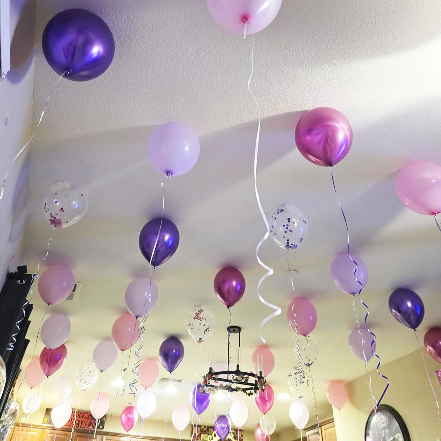 Skiennix 50PCS 12-Inch Confetti Balloons - Metallic Pink & Purple Latex Balloons for Parties
