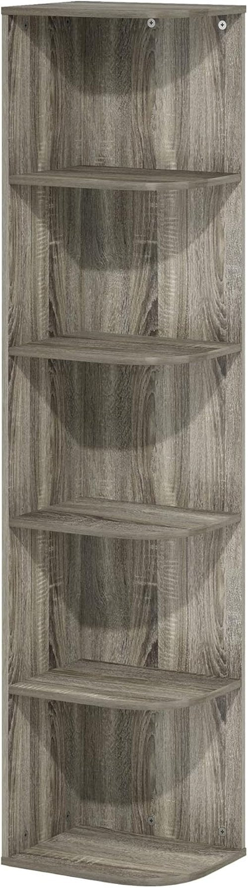 Furinno PASIR 5-Tier Corner Bookshelf - Stylish Open Shelf Bookcase for Living Room, Bedroom, Home Office | French Oak Finish