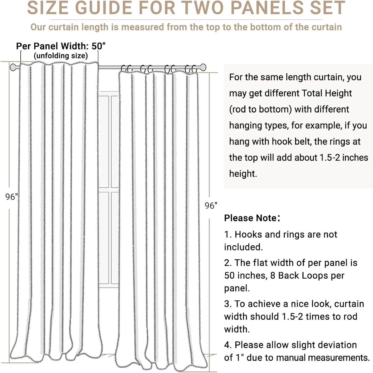 Skiennix Blackout Curtains - 100% Blackout Linen Drapes, Thermal Insulated, 2 Panels Set, 50" W x 96" L, Black