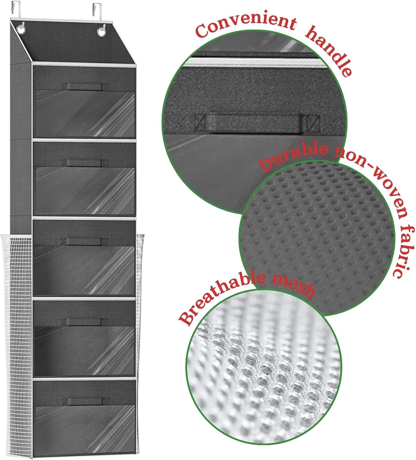 Ofiray-Home Over Door Wrapping Paper Organizer - 5 Removable Drawers & 2 Large Pockets for Gift Wrap Storage