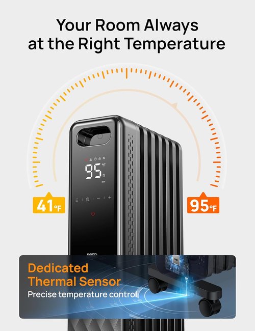 DREO Electric Radiant Heater - 1500W Oil Filled Radiator with Remote Control & Child Lock | Quiet, 4 Modes, 24h Timer