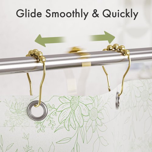 Amazer Shower Curtain Rings, Rust-Resistant Metal Shower Hooks Ring Shower Rings for Curtain Rolling Shower Curtain Hooks for Bathroom Shower Rod Shower Curtain Hangers, Set of 12, Gold