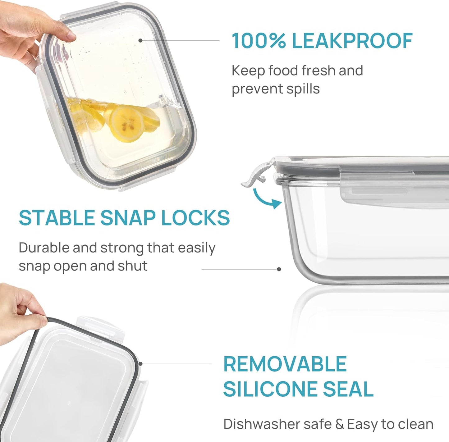 Vtopmart Extra Large Glass Food Storage Containers - 6 Pack Airtight Meal Prep Set | 2.26L/76oz