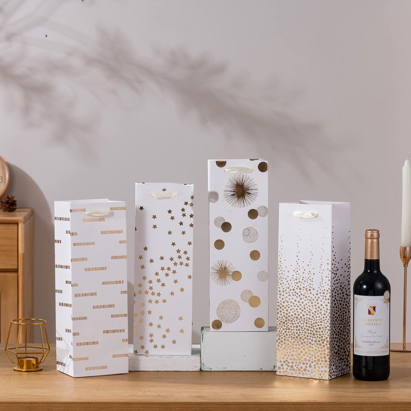 SHIPKEY 12 Pack of Wine Gift Bag, Bags Bulk for Wine Bottles, 13.7” Wines Bottle Bags for Thanksgiving, Halloween, Easter Day, Graduations, Weddings, Christmas, Mother's Day and other Holidays