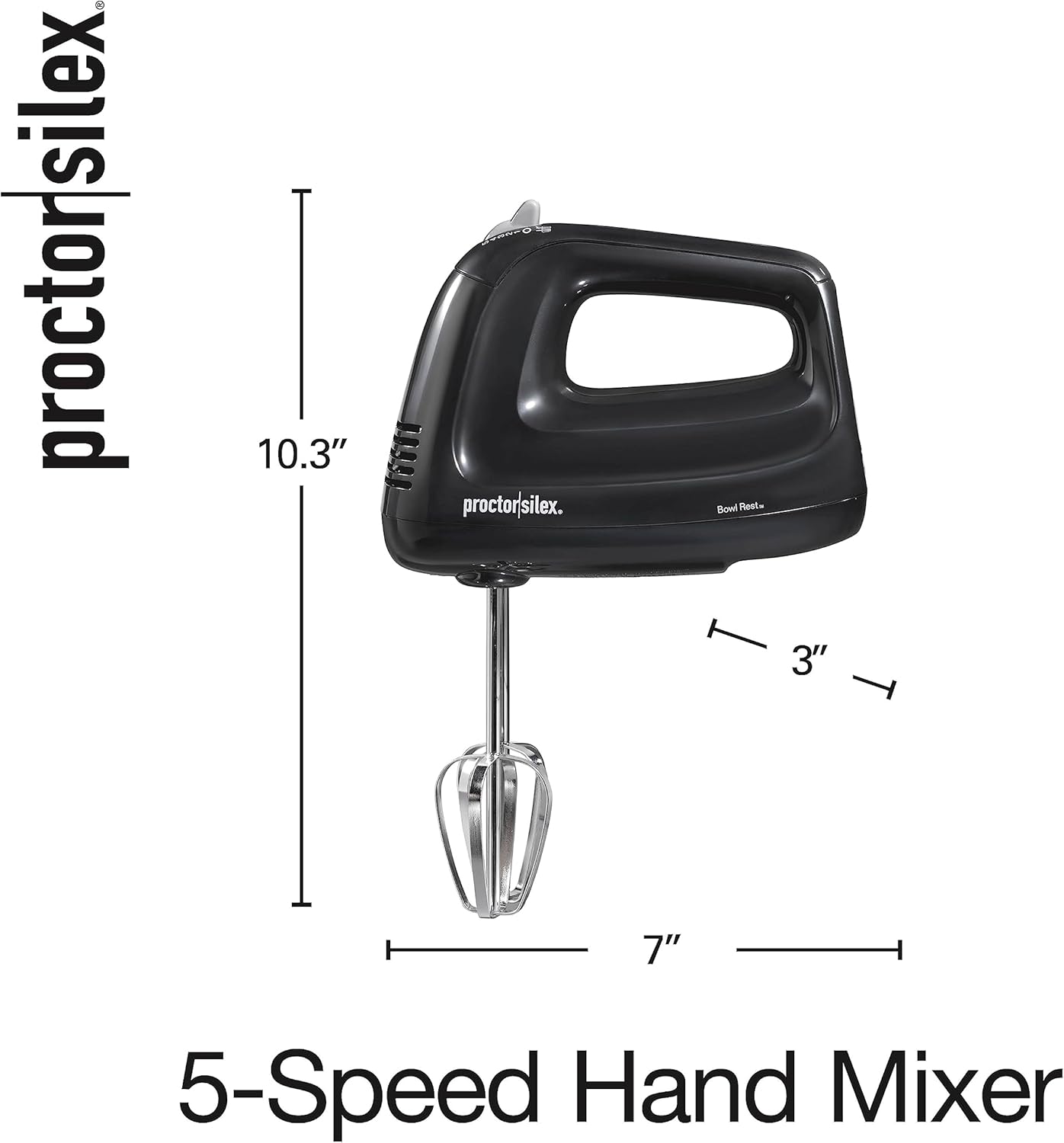 Proctor Silex Electric Hand Mixer - 5-Speed with Bowl Rest, Compact & Lightweight, 215 Watts, Black