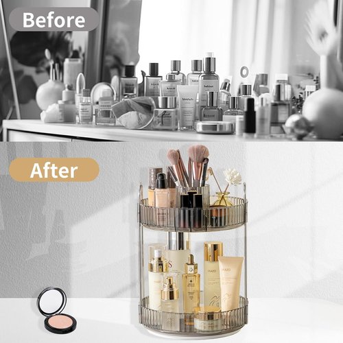 Asayuee 360° Rotating Makeup Organizer - Large Capacity Skincare & Perfume Storage | Grey