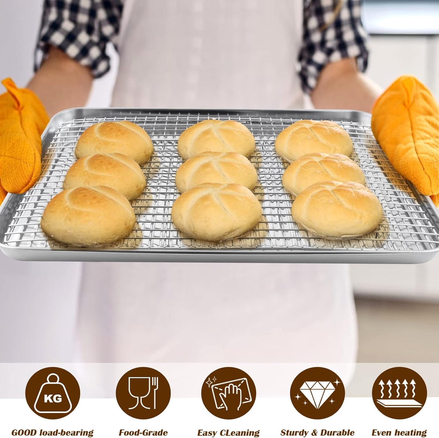 P&P CHEF Stainless Steel Baking Oven Pan - Versatile Sheet Tray with Cooling Rack | 17.5 x 13 x 1 Inch