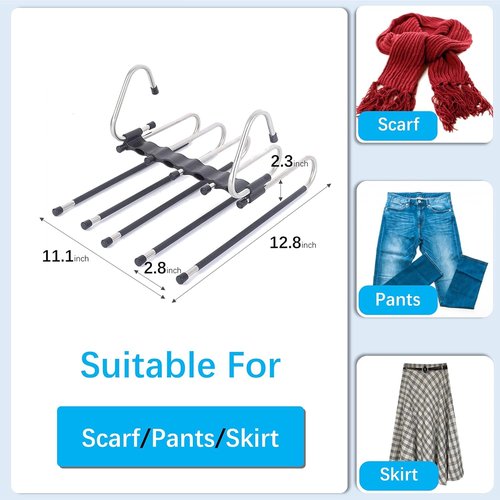 Magic Pants Hangers - Space-Saving 2-Pack Closet Organizer with 10 Metal Clips for Trousers & Scarves