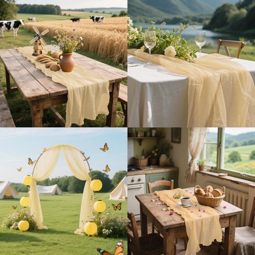 Beige Cheesecloth Table Runner - 35x120 Inches Rustic Boho Decor for Engagements & Baby Showers