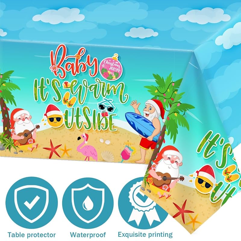 Disposable Christmas in July Tablecloth Set, 3 Pack 70x43 in – Summer Beach Party
