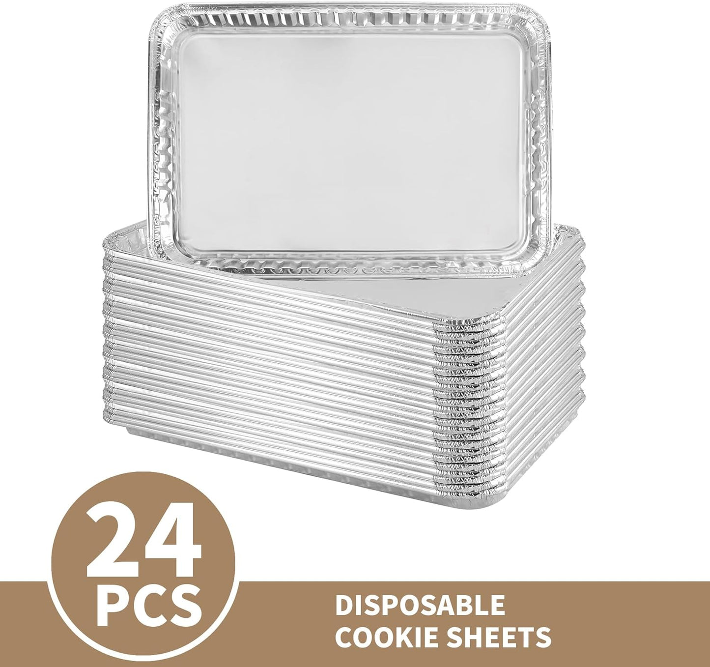 Skiennix Aluminum Disposable Cookie Sheets - 24 Pack | 16 x 11 Inch Baking & Roasting Pans