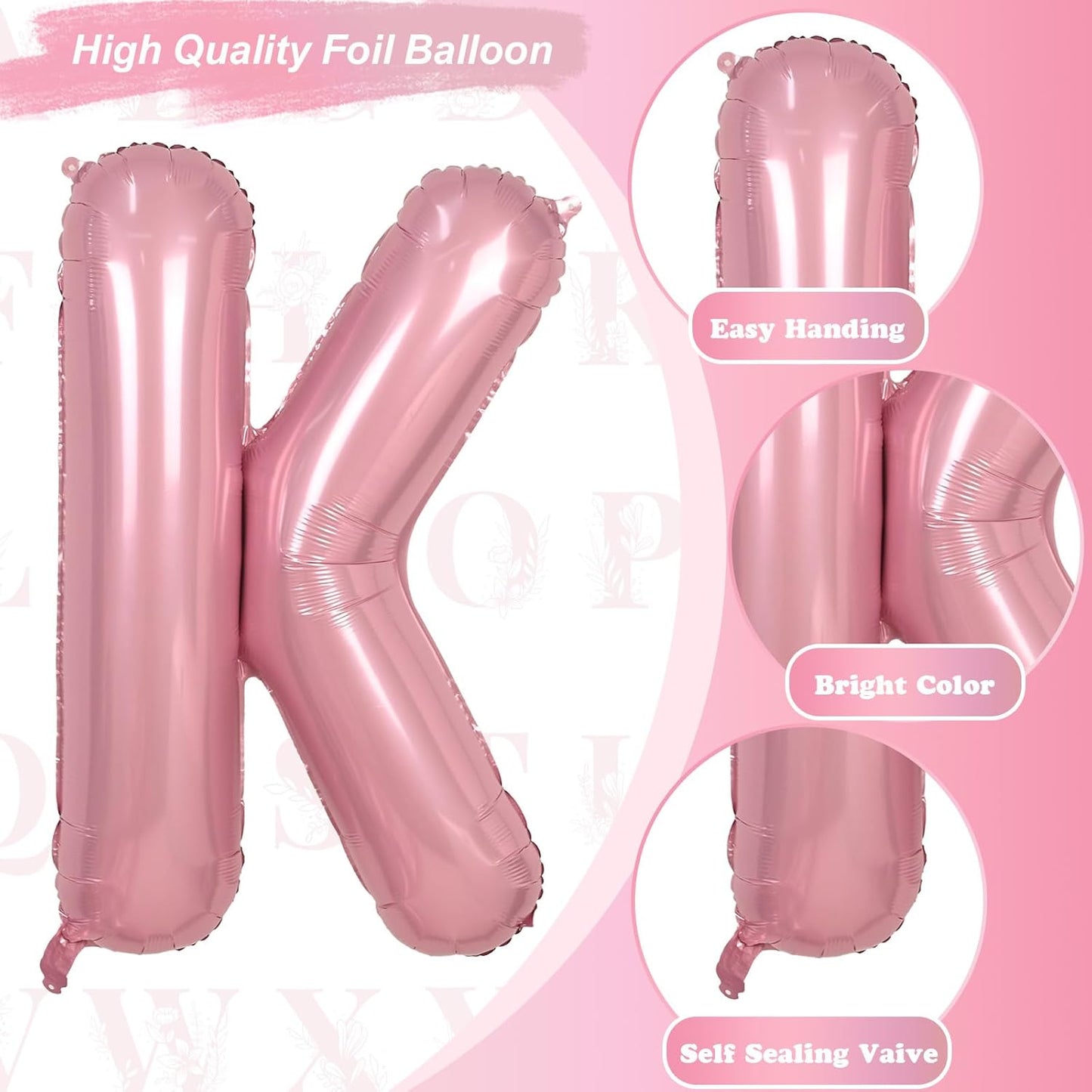 Skiennix 40" Pastel Pink Letter K Balloon - Large Foil Helium Balloon for Birthday & Graduation Decor