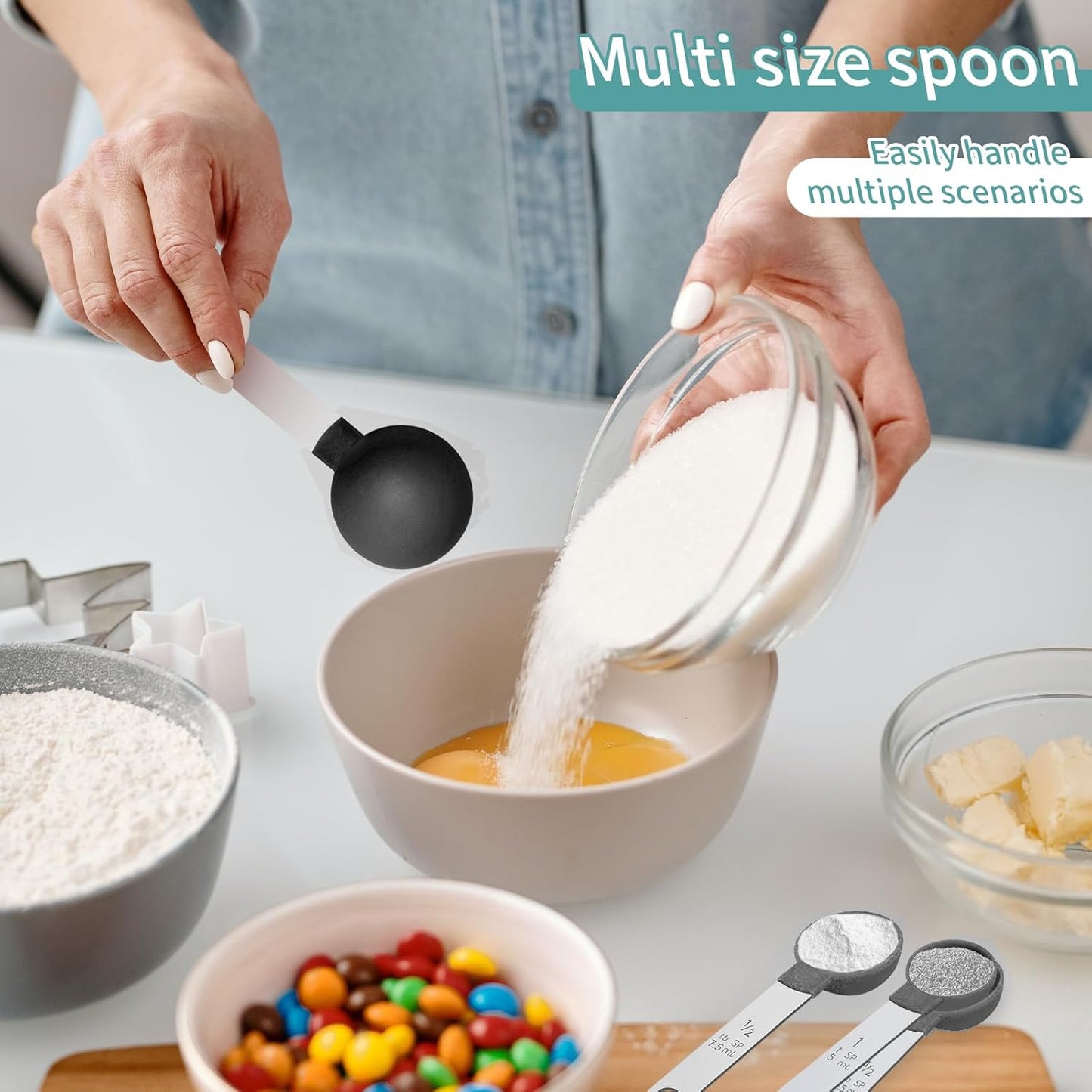 Skiennix Measuring Cups Set - Nesting Stainless Steel Handle for Dry & Liquid Ingredients | Black